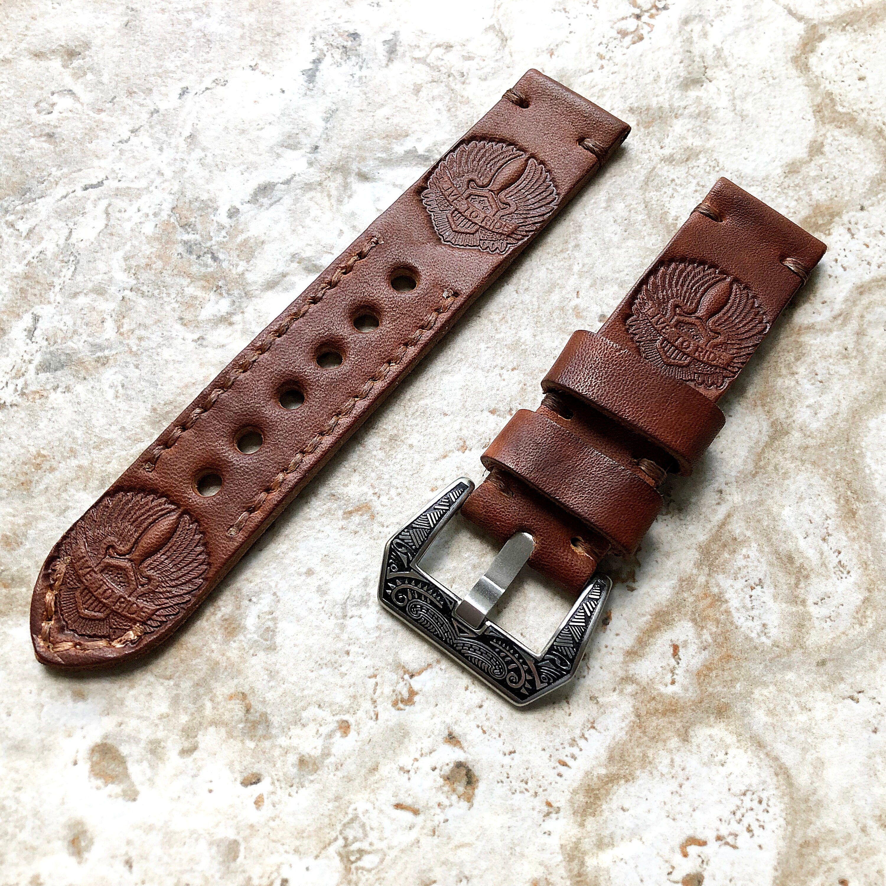 Live to Ride Band 22mm 24mm 25mm Embossed Genuine Leather Compatible with Apple Watch Fitbit Versa 2 3 4 Sense 2 Ionic Handmade Strap
